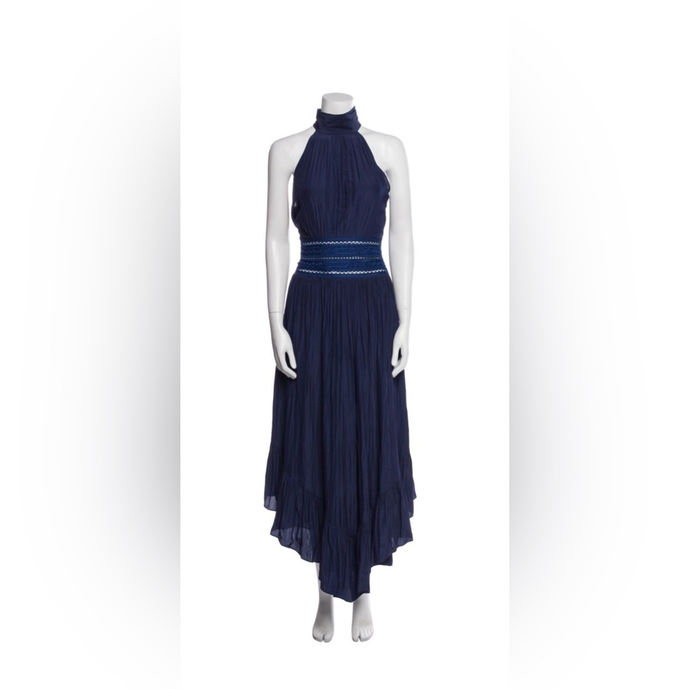 Sleeveless Halter Navy Midi Dress
